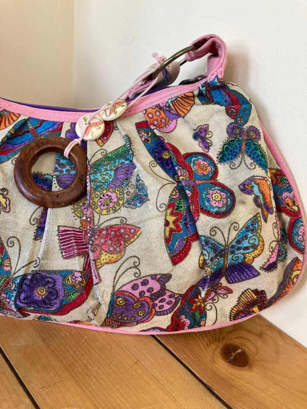 Laurel Burch Butterfly Print Shoulder Bag Canvas Purse Vintage Y2K - Picture 4 of 14